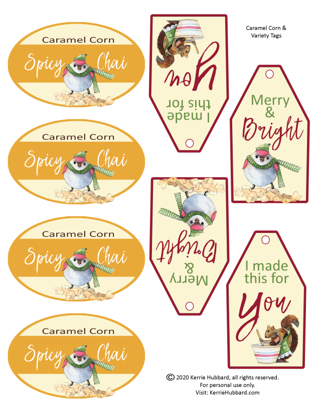 Caramel corn labels and misc gift tags