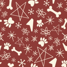 Atomic stars with bones and paw prints on red background