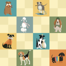 Dogs squares and checkers, cheater quilt,