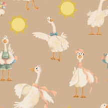 Whimsical geese on tan background